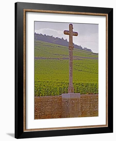 Stone Cross Marking the Grand Cru Vineyards, Romanee Conti and Richebourg, Vosne, Bourgogne, France-Per Karlsson-Framed Photographic Print