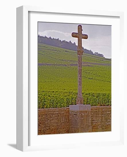 Stone Cross Marking the Grand Cru Vineyards, Romanee Conti and Richebourg, Vosne, Bourgogne, France-Per Karlsson-Framed Photographic Print