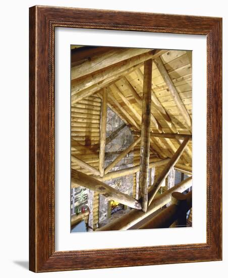 Stone Fireplace from Bedroom Loft of Summer Cabin Made from a Prefabricated Kit of Pine Logs-John Dominis-Framed Photographic Print