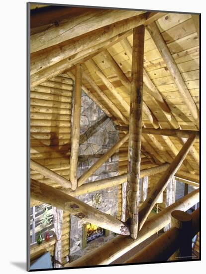 Stone Fireplace from Bedroom Loft of Summer Cabin Made from a Prefabricated Kit of Pine Logs-John Dominis-Mounted Photographic Print