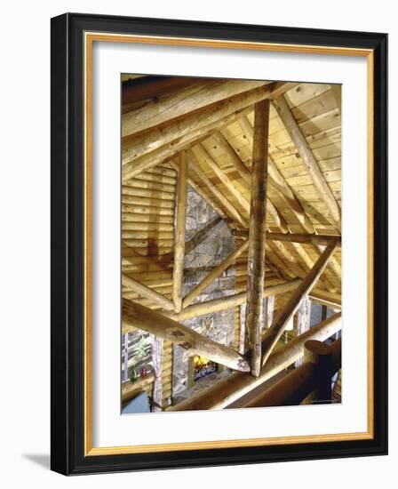 Stone Fireplace from Bedroom Loft of Summer Cabin Made from a Prefabricated Kit of Pine Logs-John Dominis-Framed Photographic Print