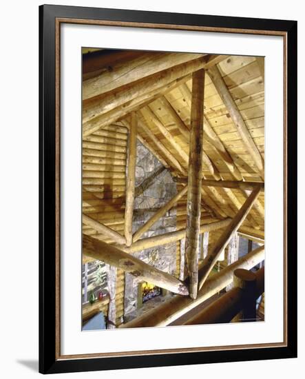 Stone Fireplace from Bedroom Loft of Summer Cabin Made from a Prefabricated Kit of Pine Logs-John Dominis-Framed Photographic Print