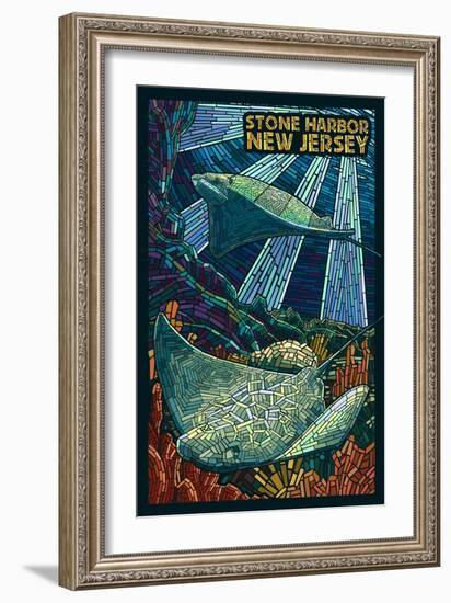 Stone Harbor, New Jersey - Cownose Rays - Mosaic-Lantern Press-Framed Art Print