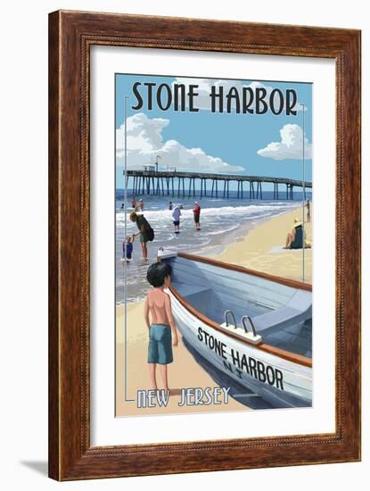 Stone Harbor, New Jersey - Lifeboat-Lantern Press-Framed Art Print