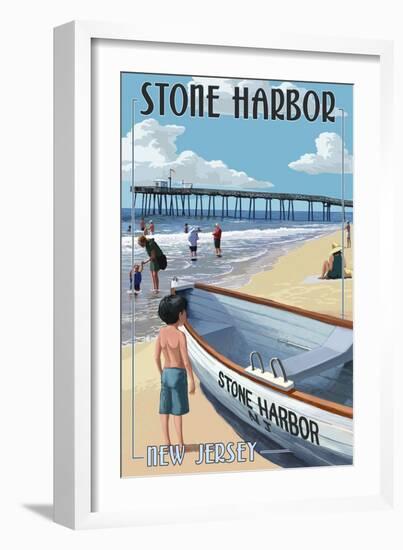 Stone Harbor, New Jersey - Lifeboat-Lantern Press-Framed Art Print