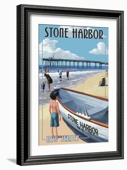 Stone Harbor, New Jersey - Lifeboat-Lantern Press-Framed Art Print