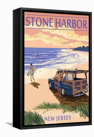 Stone Harbor, New Jersey - Woody on the Beach-Lantern Press-Framed Stretched Canvas