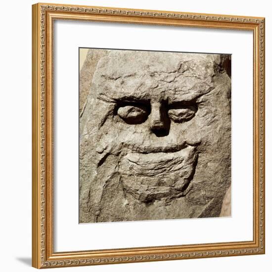 Stone head from pagan Celtic shrine at Cinderford, Gloucestershire. Artist: Unknown-Unknown-Framed Giclee Print