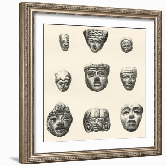 Stone Heads and Masks Found at Teotihuacan-null-Framed Giclee Print