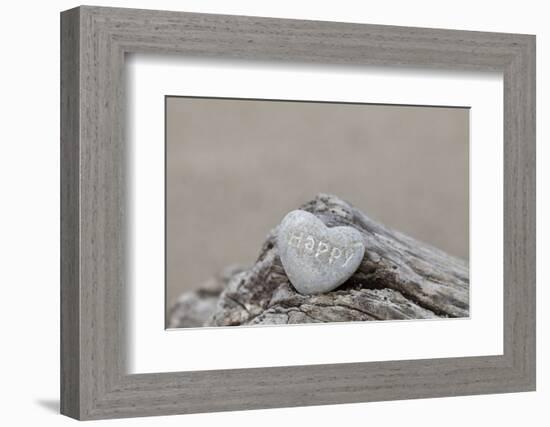 Stone Heart, Lettering, Happy, Copy Space-Andrea Haase-Framed Photographic Print