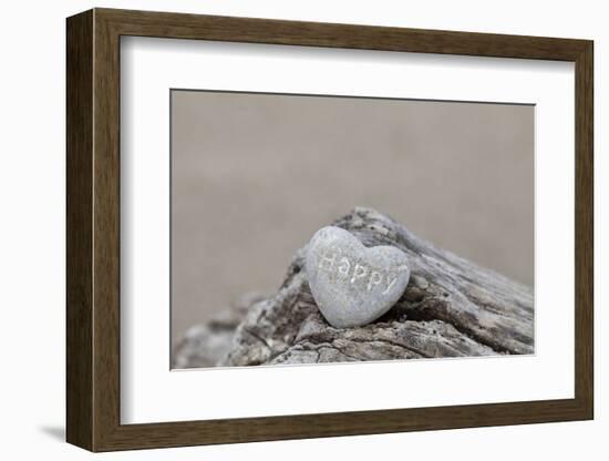 Stone Heart, Lettering, Happy, Copy Space-Andrea Haase-Framed Photographic Print