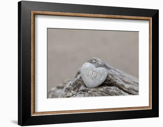 Stone Heart, Lettering, Happy, Copy Space-Andrea Haase-Framed Photographic Print