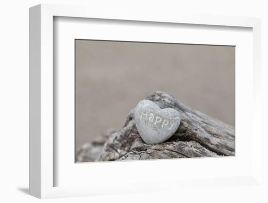 Stone Heart, Lettering, Happy, Copy Space-Andrea Haase-Framed Photographic Print