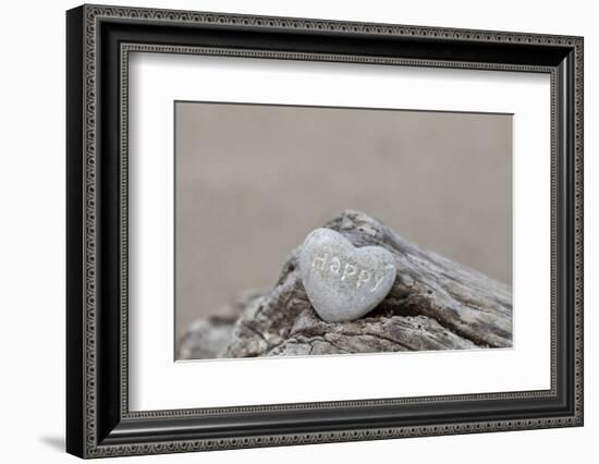 Stone Heart, Lettering, Happy, Copy Space-Andrea Haase-Framed Photographic Print