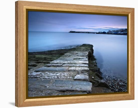 Stone Jetty and New Pier at Dawn, Swanage, Dorset, England, United Kingdom, Europe-Lee Frost-Framed Premier Image Canvas