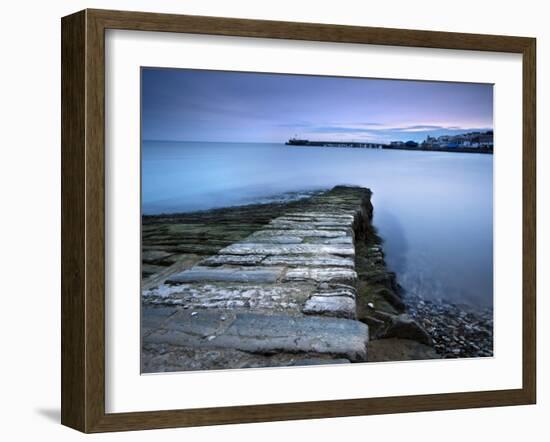 Stone Jetty and New Pier at Dawn, Swanage, Dorset, England, United Kingdom, Europe-Lee Frost-Framed Photographic Print