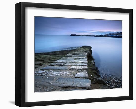 Stone Jetty and New Pier at Dawn, Swanage, Dorset, England, United Kingdom, Europe-Lee Frost-Framed Photographic Print