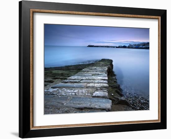 Stone Jetty and New Pier at Dawn, Swanage, Dorset, England, United Kingdom, Europe-Lee Frost-Framed Photographic Print