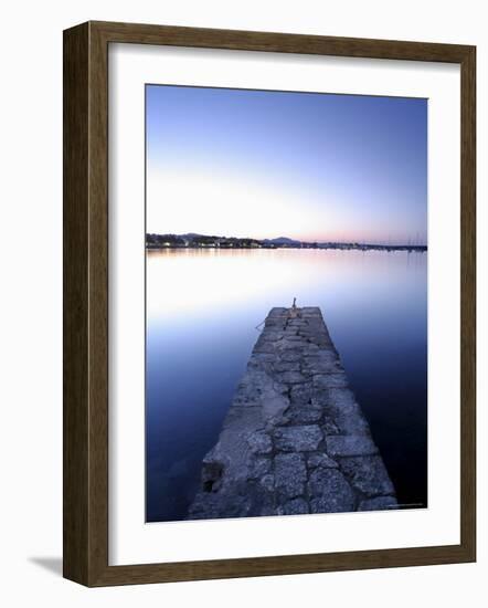 Stone Jetty at Dusk, Porto Colom, Majorca, Balearic Islands, Spain, Mediterranean, Europe-John Miller-Framed Photographic Print