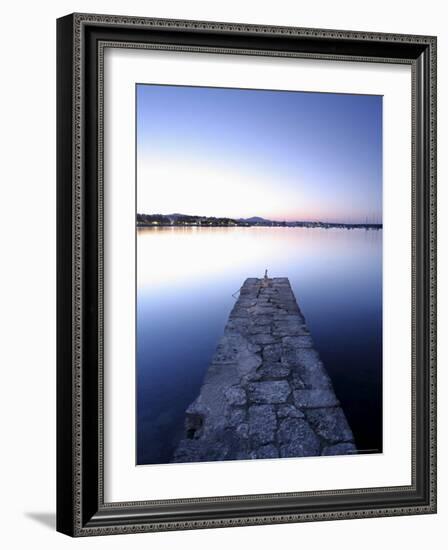 Stone Jetty at Dusk, Porto Colom, Majorca, Balearic Islands, Spain, Mediterranean, Europe-John Miller-Framed Photographic Print