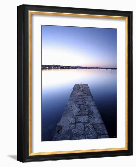 Stone Jetty at Dusk, Porto Colom, Majorca, Balearic Islands, Spain, Mediterranean, Europe-John Miller-Framed Photographic Print