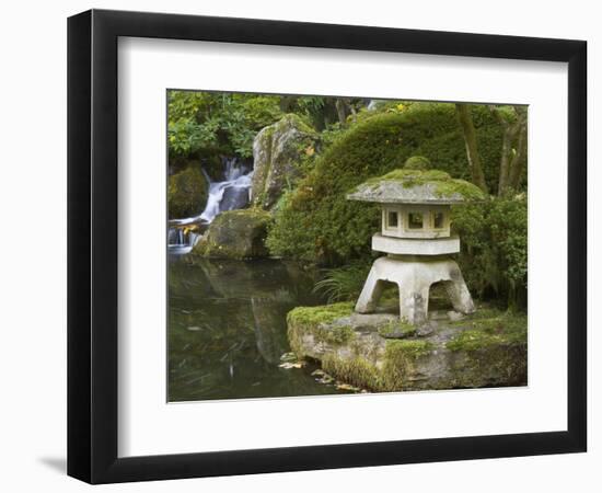 Stone Lantern and Heavenly Falls, Portland Japanese Garden, Oregon, USA-William Sutton-Framed Photographic Print