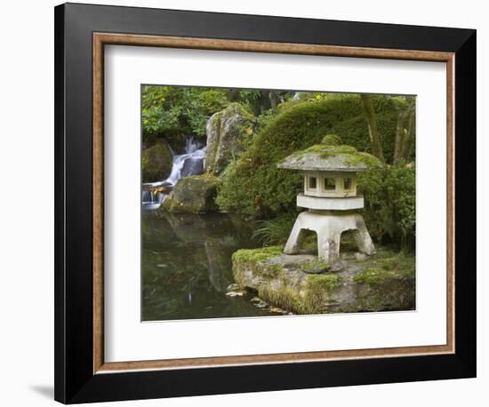 Stone Lantern and Heavenly Falls, Portland Japanese Garden, Oregon, USA-William Sutton-Framed Photographic Print