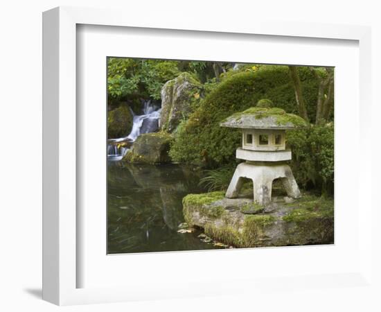 Stone Lantern and Heavenly Falls, Portland Japanese Garden, Oregon, USA-William Sutton-Framed Photographic Print