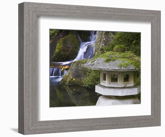 Stone Lantern and Heavenly Falls, Portland Japanese Garden, Oregon, USA-William Sutton-Framed Photographic Print