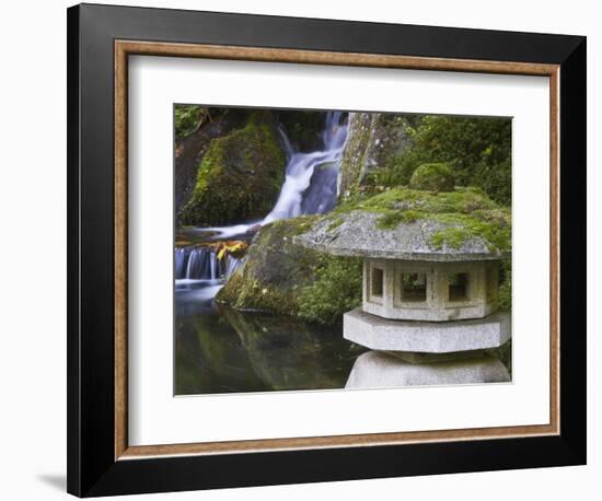 Stone Lantern and Heavenly Falls, Portland Japanese Garden, Oregon, USA-William Sutton-Framed Photographic Print