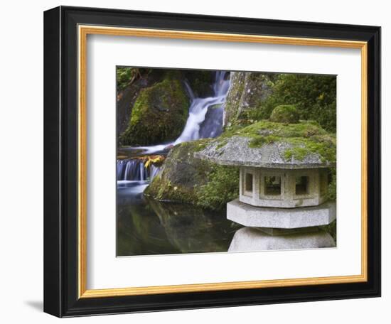 Stone Lantern and Heavenly Falls, Portland Japanese Garden, Oregon, USA-William Sutton-Framed Photographic Print