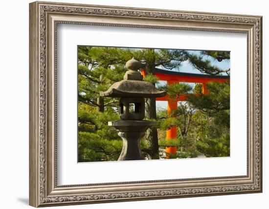 Stone lantern and Torii gate in Fushimi Inari Shrine, Kyoto, Japan-Keren Su-Framed Photographic Print