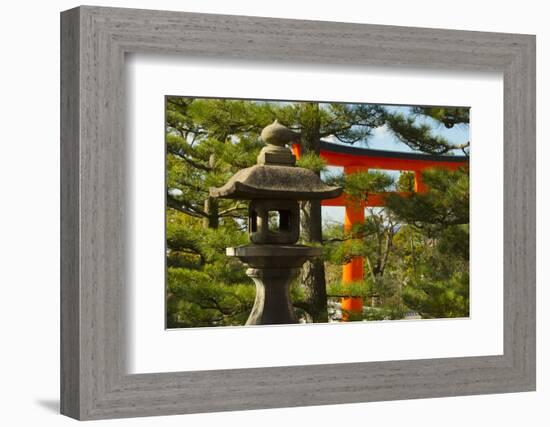 Stone lantern and Torii gate in Fushimi Inari Shrine, Kyoto, Japan-Keren Su-Framed Photographic Print