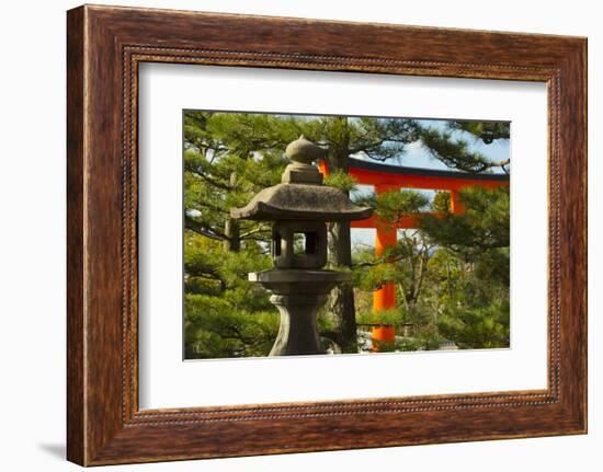 Stone lantern and Torii gate in Fushimi Inari Shrine, Kyoto, Japan-Keren Su-Framed Photographic Print