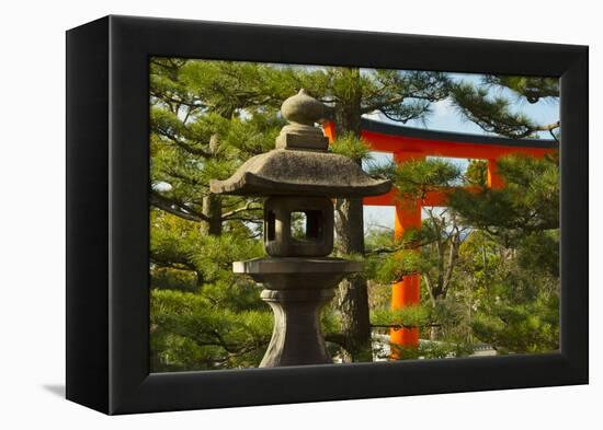 Stone lantern and Torii gate in Fushimi Inari Shrine, Kyoto, Japan-Keren Su-Framed Premier Image Canvas