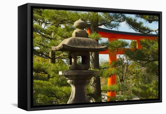Stone lantern and Torii gate in Fushimi Inari Shrine, Kyoto, Japan-Keren Su-Framed Premier Image Canvas