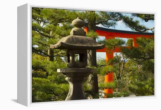 Stone lantern and Torii gate in Fushimi Inari Shrine, Kyoto, Japan-Keren Su-Framed Premier Image Canvas