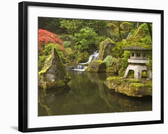 Stone Lantern at Koi Pond at the Portland Japanese Garden, Oregon, USA-William Sutton-Framed Photographic Print