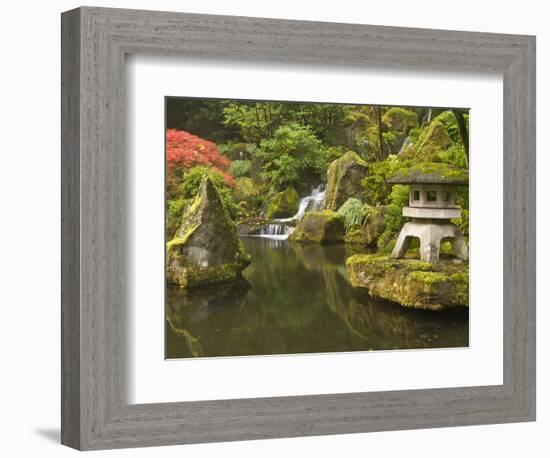 Stone Lantern at Koi Pond at the Portland Japanese Garden, Oregon, USA-William Sutton-Framed Photographic Print