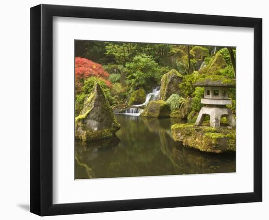 Stone Lantern at Koi Pond at the Portland Japanese Garden, Oregon, USA-William Sutton-Framed Photographic Print
