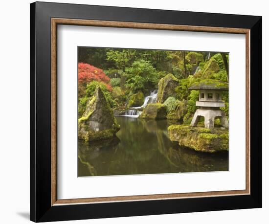 Stone Lantern at Koi Pond at the Portland Japanese Garden, Oregon, USA-William Sutton-Framed Photographic Print