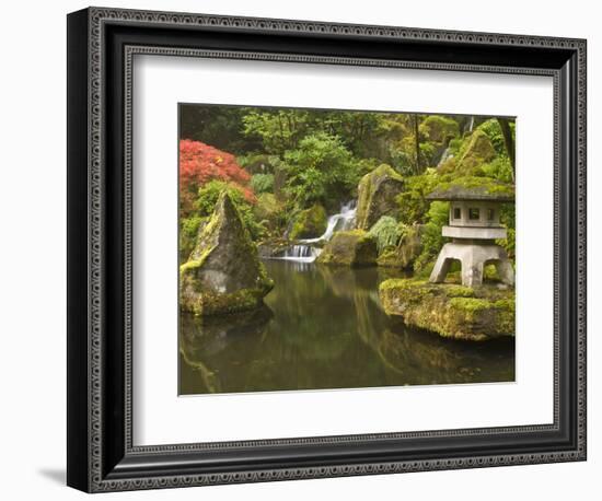 Stone Lantern at Koi Pond at the Portland Japanese Garden, Oregon, USA-William Sutton-Framed Photographic Print