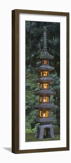 Stone Lantern Illuminated with Candles, Portland Japanese Garden, Oregon, USA-William Sutton-Framed Photographic Print