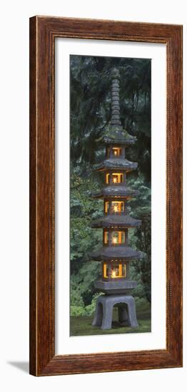 Stone Lantern Illuminated with Candles, Portland Japanese Garden, Oregon, USA-William Sutton-Framed Photographic Print