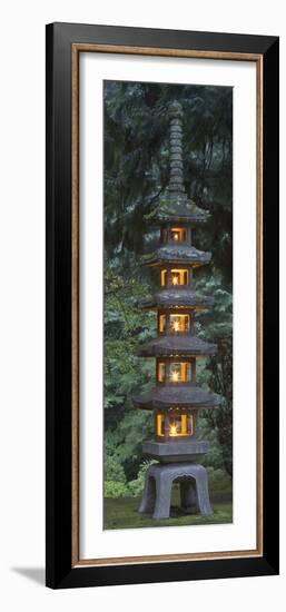 Stone Lantern Illuminated with Candles, Portland Japanese Garden, Oregon, USA-William Sutton-Framed Photographic Print