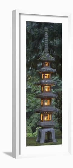 Stone Lantern Illuminated with Candles, Portland Japanese Garden, Oregon, USA-William Sutton-Framed Photographic Print