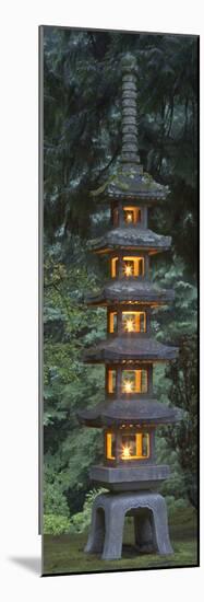 Stone Lantern Illuminated with Candles, Portland Japanese Garden, Oregon, USA-William Sutton-Mounted Photographic Print