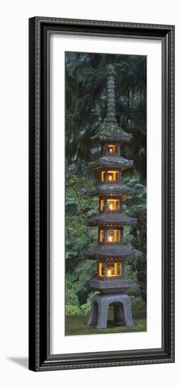 Stone Lantern Illuminated with Candles, Portland Japanese Garden, Oregon, USA-William Sutton-Framed Photographic Print