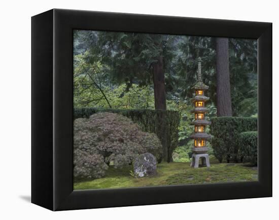 Stone Lantern Illuminated with Candles, Portland Japanese Garden, Oregon, USA-William Sutton-Framed Premier Image Canvas