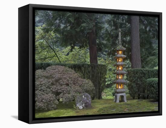 Stone Lantern Illuminated with Candles, Portland Japanese Garden, Oregon, USA-William Sutton-Framed Premier Image Canvas